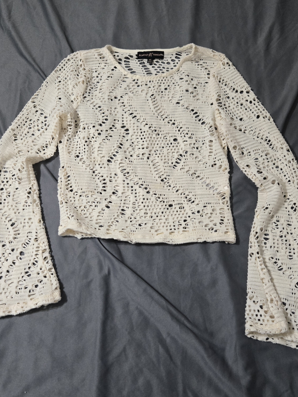 Almost Famous Cream Crochet Long-Sleeve Crochet Top